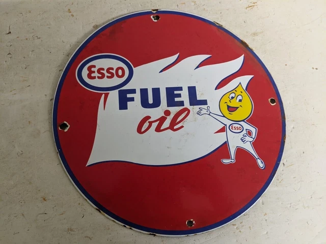 Vintage Esso Fuel Oil Porcelain Metal Gas Pump Sign