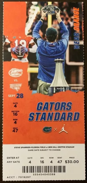 Florida Gators 9/28/2019 NCAA football ticket stub vs Towson