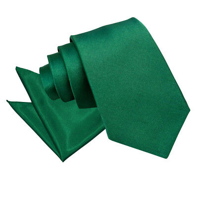 In Raso Verde Smeraldo Semplice Tinta Unita Da Uomo Classico Cravatta Fazzoletto Set da DQT