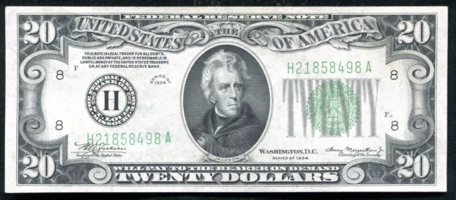 Fr. 2054-H 1934 $20 Frn Federal Reserve Note St. Louis, Mo Gem Unc