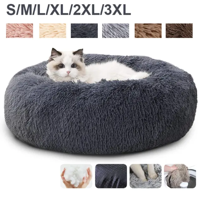 Fluffy Soft Comfy Calming Dog Cat Beds Warm Bed Pet Round Plush Puppy Beds Uk