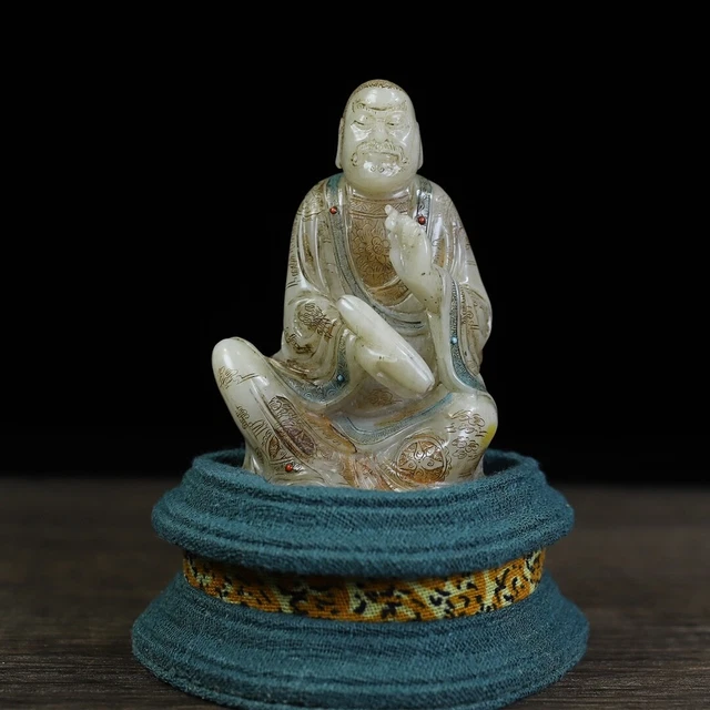 Chinese Exquisite Handmade Arhat Carving Shoushan Stone Statue