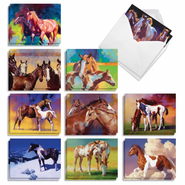 20 Blank Note Cards 4x5.12" w/ Envelopes (10 Designs,2 Each) Wild Horses