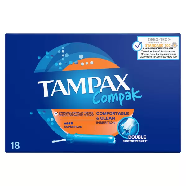 Tampax Compak Super Plus Womens Tampons With Applicator, Leak Protection 18 Pack