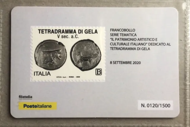 ITALIA 2020 TETRADRAMMA DI GELA TESSERA FILATELICA FRANCOBOLLO tiratura 1500