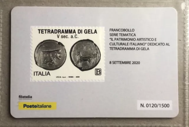 ITALIA 2020 TETRADRAMMA DI GELA TESSERA FILATELICA FRANCOBOLLO tiratura 1500