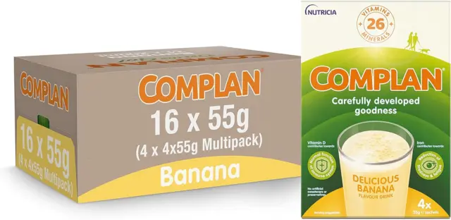 Complan Delicious Banana Nutritional Drink Sachets, 4 x 55 g Pack of 4