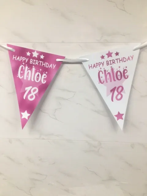 Personalised Birthday Bunting Banner 18th 21st  Any Name age  & colour rose gold