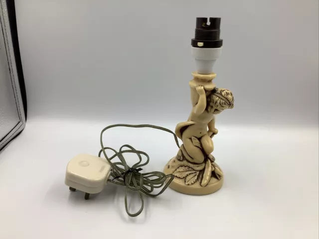 Vintage Cherub Table Lamp Hard Cream Resin Fully Working 1960s 1970s Antique