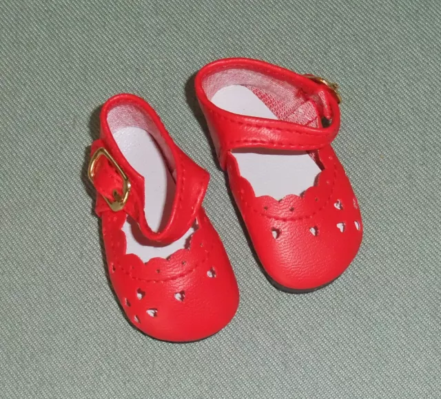 RED DOLL SHOES Mary Janes fit 14" Patsy Dolls - Hearts & Scallops SOCKS TOO 64mm
