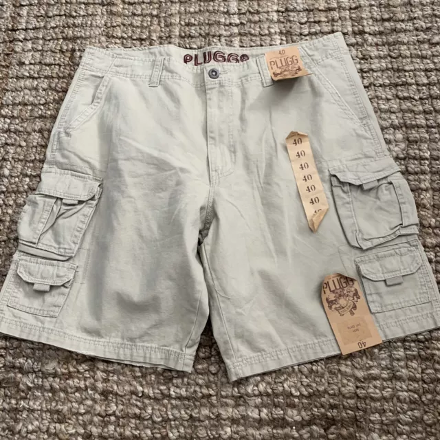 Plugg Jeans Co Mens Cargo Shorts Size 40 Khaki Beige 100% Cotton BIG Pockets NEW