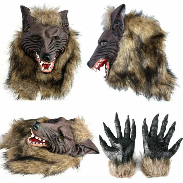 Vintage Werewolf Rubber Latex Mask Halloween Scary Wolf Warewolf Mask and Gloves