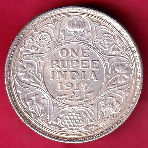 British India 1917 Bombay Mint George V One Rupee Beautiful Silver Coin #V6