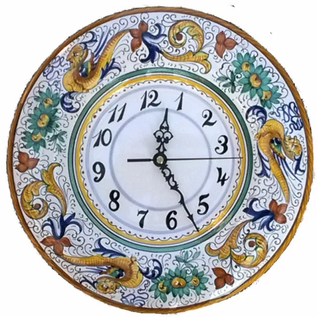 Orologio parete Ceramica Maiolica da muro Deruta Dipinto a mano Raffaellesco