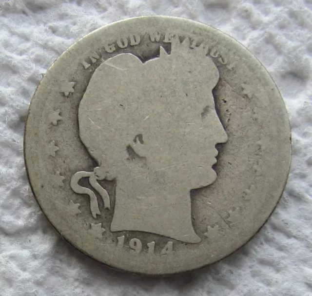 1914-S Barber Quarter Rare Key Date San Francisco Well Worn Hole Filler Coin