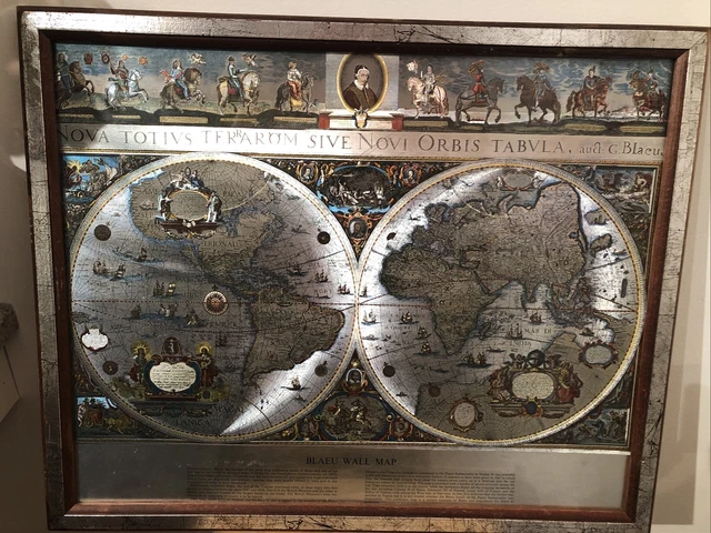 Vintage Framed Print - Blaeu Wall Map Silver Foil - New Old World