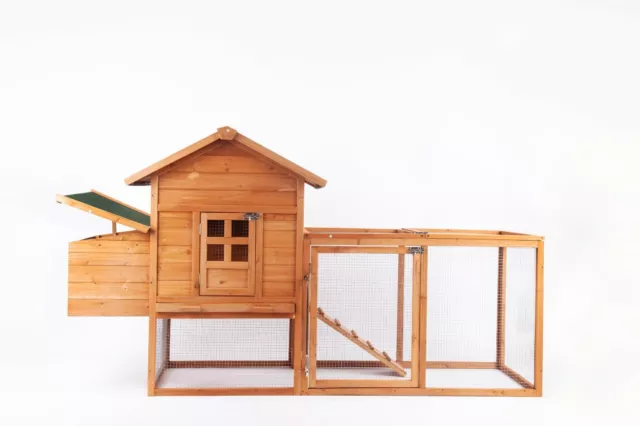 80" Wooden Chicken Coop Hutch Backyard Hen Cage House Poultry w/ Nesting Box Run