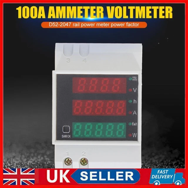 Din Rail Voltmeter Amp Active Power Factor Time Energy Voltage Current Monitor