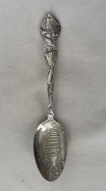 Los Angeles San Gabriel Mission Sterling Silver Souvenir Spoon by Shepard;R313