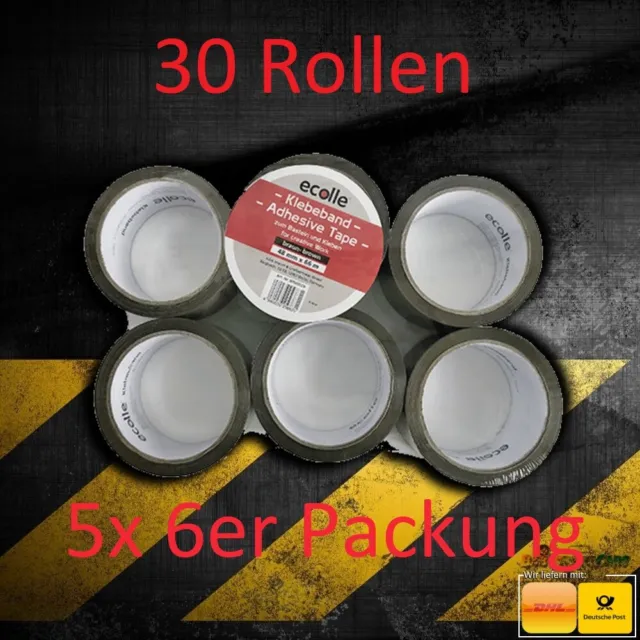 30 Rollen Ecolle Klebeband 6er-Pack Braun / 48mm x 66m / 1980m insgesamt