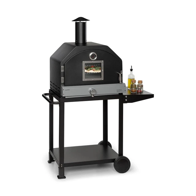 Gasgrill Pizzaofen Stein mobil Grillwagen Standgrill 3,5 kW Thermometer Stahl