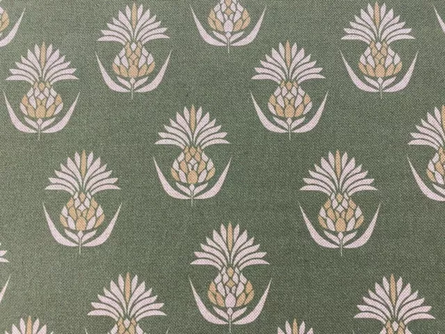 Deco Pineapple Green/Gold /Beige Linen 140cm wide Curtain/Upholstery Fabric