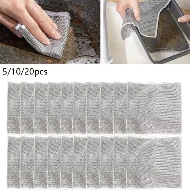 5-20X Multipurpose Wire Dishwashing Rags Scouring Washing Cloth Kitchen Wet/Dry