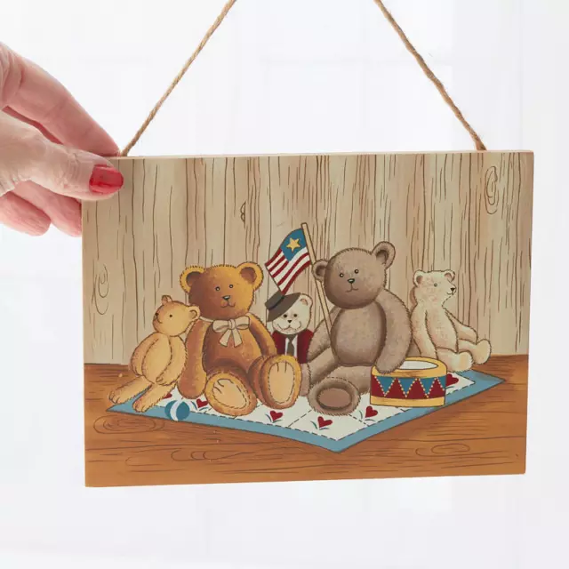 Set of 6 Patriotic Teddy Bears Wooden Canvas Wall Art Hangings