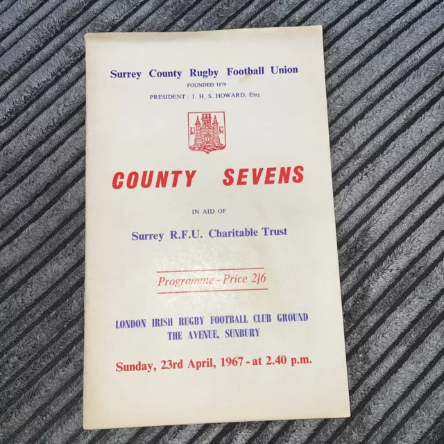 1967 Surrey County Sevens 7 A Side Rugby Programme Harlequins Win Tournament