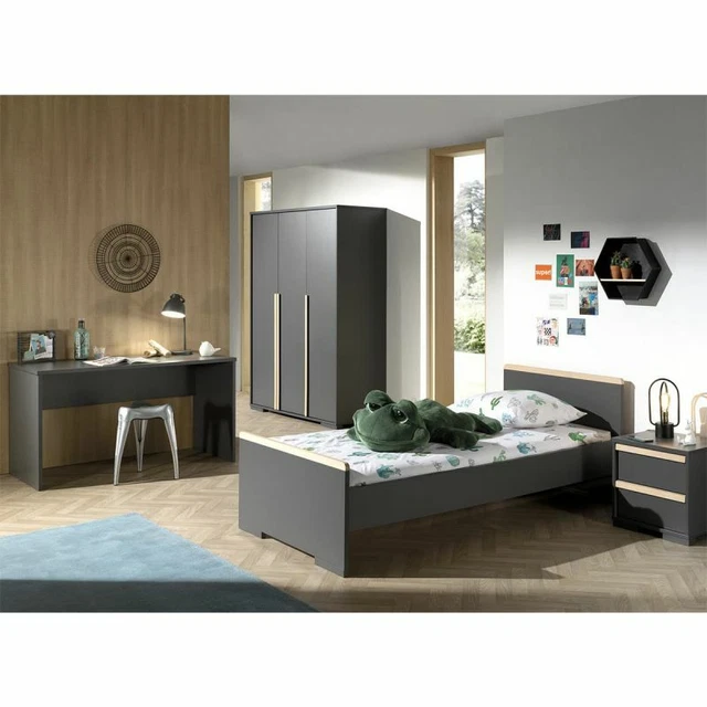 Paris Prix - Pack - Lit Enfant, Chevet, Armoire & Bureau "london" Gris Anthracit