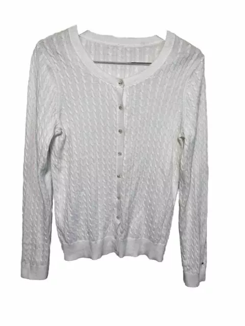 Tommy Hilfiger women's white cable knit cardigan size M/L Cotton front buttons