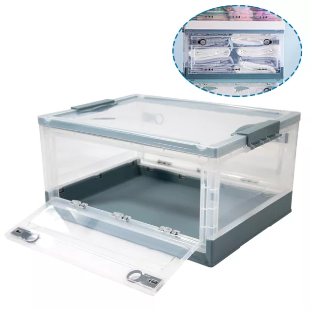 Stackable Collapsible Plastic Storage Bin Tote Organizing Container 35L with Lid