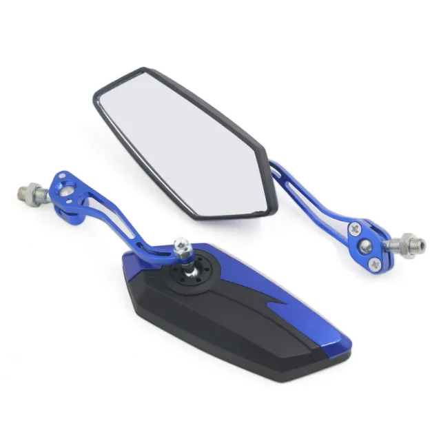 Par 10mm Rosca Pentagonal Espejo Retrovisor para Moto 360 Grados Giratorio Azul