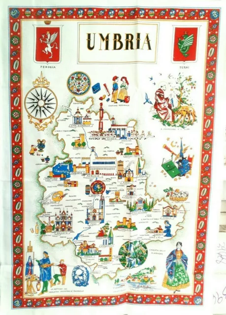 Umbria, Italy Souvenir Linen Tea Towel - Kitchen Towel, Made in Italy