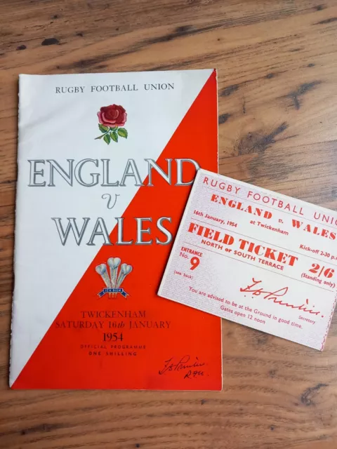 1954 England vs Wales Five Nations Programme & Ticket, Twickenham, Rugby Union