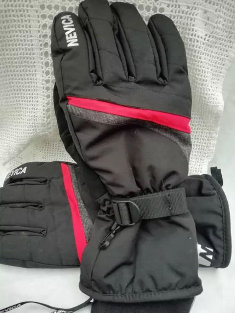 Large Nevica Waterproof Ski Gloves Black Red Stripe Good Condition