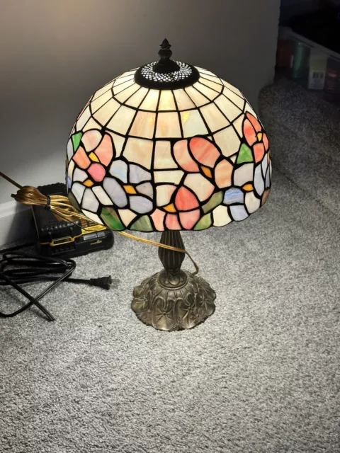 Vintage Tiffany Style Table Accent Lamp 18" Colorful Flowers
