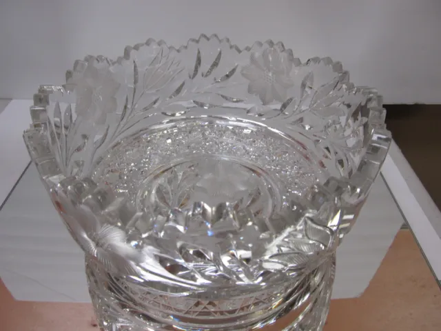 American Brilliant Finely Cut Glass Flower Fruit Bowl 8 7/8” Wide V Good Cond