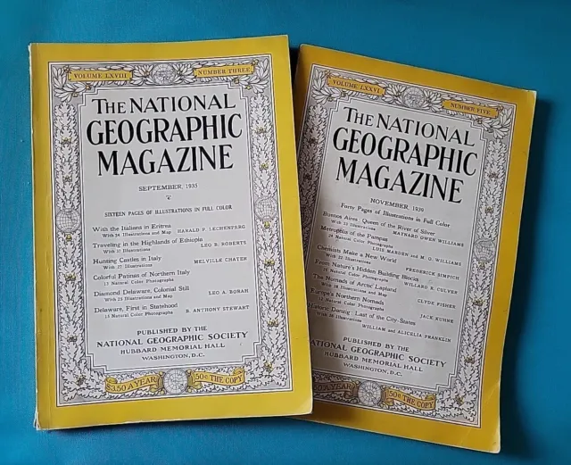 Vintage 1930's National Geographic Magazines: Sept. 1935 & Nov. 1939~No Inserts