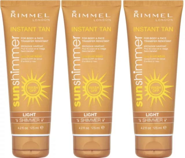 3 X Rimmel Sunshimmer Instant Tan Makeup, Light Shimmer 125 ml