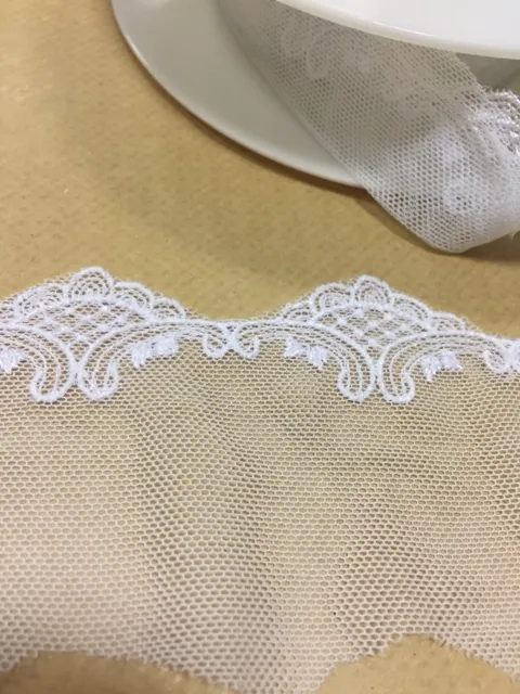 PREMIUM EMBROIDERED TULLE LACE WHITE trim 60mm John Lewis by METRE trimming