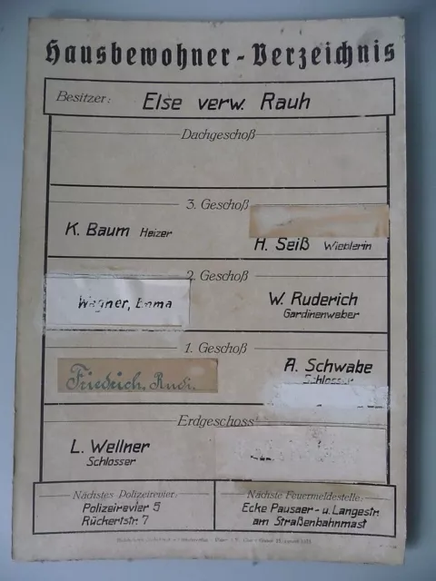 Schild Hausbewohner  Plauen Haselbrunn Vogtland ca.1930 2