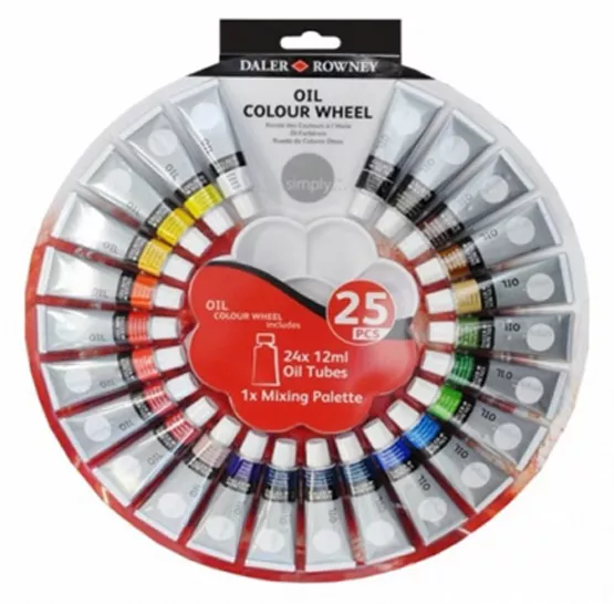 Daler Rowney Simply Oil Colour Wheel Set 24 x 12ml Tubes & Mixing Palette