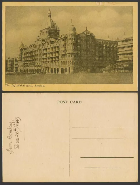 India 1943 Old Postcard The Taj Mahal Hotel Bombay Dec. 25th 1943 Tajmahal hotel