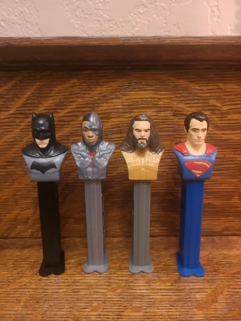 Justice League PEZ Dispenser Lot of 4 - Superman, Batman, Aquaman, Cyborg