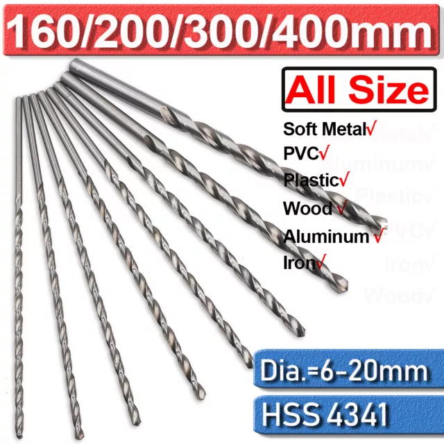 6-20mm Extra Long HSS Drill Bits Set High Speed Steel Metal Drilling Woodworking