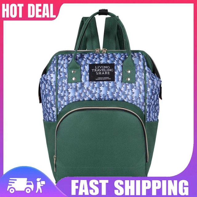 Plant Print Mommy Travel Backpacks Big Maternity Nappy Diaper Bags (Green)