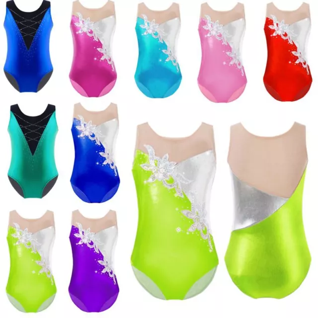 Girls Ballet Gymnastics Leotard Skating Bodysuit Kids Glittering Dance Costumes