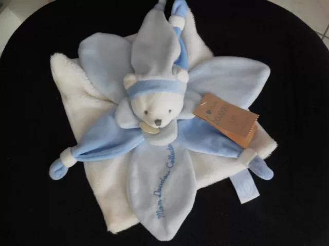 DOUDOU ET COMPAGNIE ours plat bleu Collector pétales J'aime mon doudou - NEUF