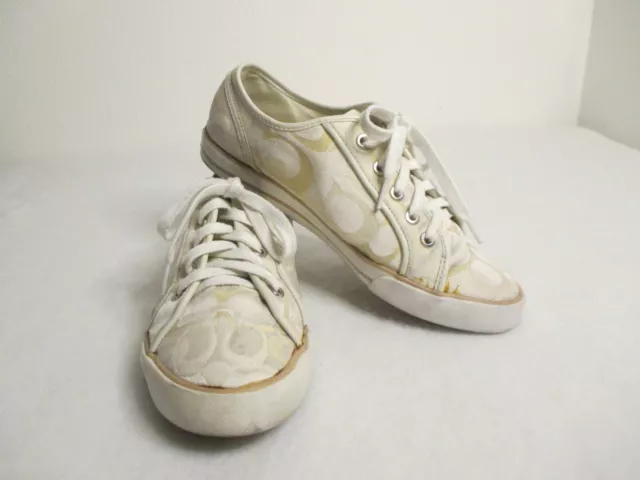 Coach Signature Dee White and Tan Lace-up Sneakers Shoes Size 9B